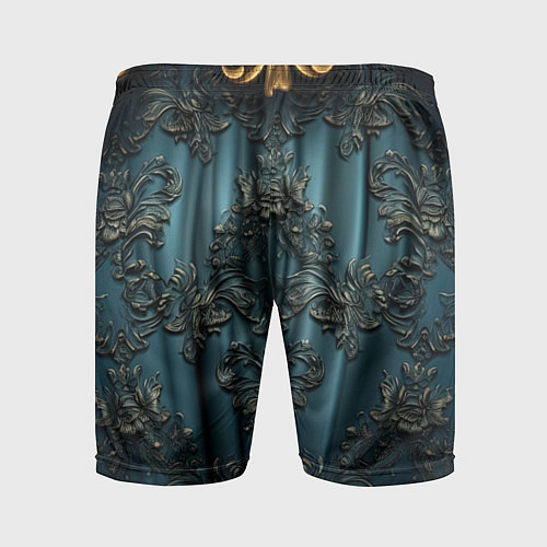 Мужские спортивные шорты Синий шелк с золотой лепниной / 3D-принт – фото 2