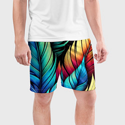 Шорты спортивные мужские Color feathers - neon, цвет: 3D-принт — фото 2