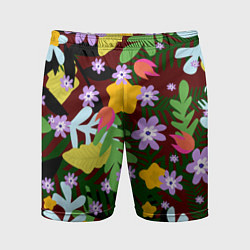 Шорты спортивные мужские Гавайская цветочная расцветка, цвет: 3D-принт