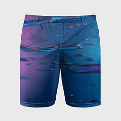 Шорты спортивные мужские Неоновая поверхность синяя с каплями воды, цвет: 3D-принт
