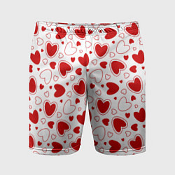 Шорты спортивные мужские Красные сердечки на белом фоне, цвет: 3D-принт