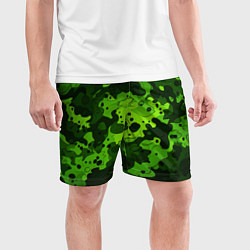 Шорты спортивные мужские Яркий неоновый зеленый камуфляж, цвет: 3D-принт — фото 2