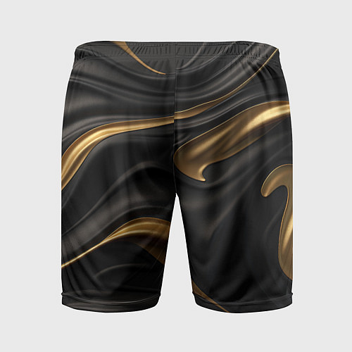 Мужские спортивные шорты Золотистые волны на черной материи / 3D-принт – фото 2