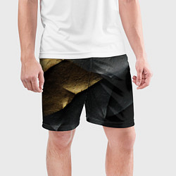 Шорты спортивные мужские Черная текстура с золотистым напылением, цвет: 3D-принт — фото 2