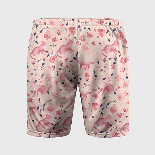 Мужские спортивные шорты Розовый паттерн с цветами и котиками / 3D-принт – фото 2