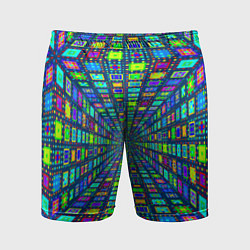 Шорты спортивные мужские Абстрактный узор коридор из разноцветных квадратов, цвет: 3D-принт