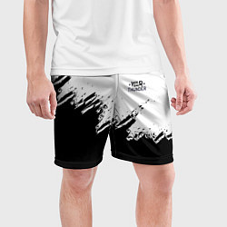 Шорты спортивные мужские Warthunder чёрно белые краски гейм, цвет: 3D-принт — фото 2