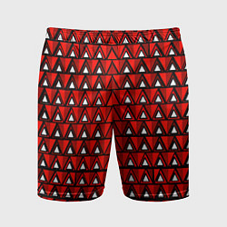 Шорты спортивные мужские Узор из треугольников с чёрной обводкой красный, цвет: 3D-принт