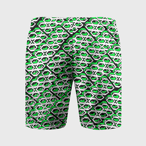 Мужские спортивные шорты Зелёно-белый узор на чёрном фоне / 3D-принт – фото 2
