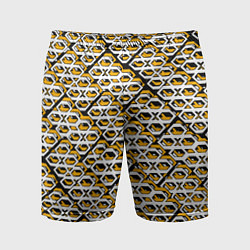 Шорты спортивные мужские Жёлто-белый узор на чёрном фоне, цвет: 3D-принт