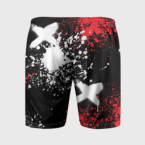 Мужские спортивные шорты Логотип Порше на фоне граффити и брызг красок / 3D-принт – фото 2