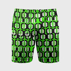 Мужские спортивные шорты Техно узор из шестиугольников зелёный