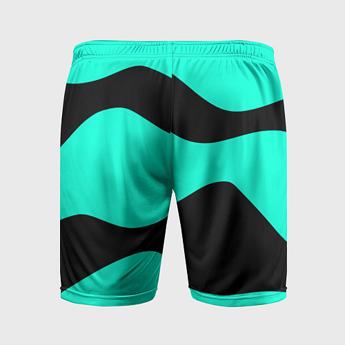 Мужские спортивные шорты Бирюзовый в чёрные волнистые полосы абстракция / 3D-принт – фото 2
