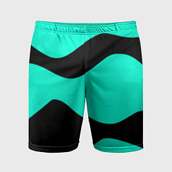 Мужские спортивные шорты Бирюзовый в чёрные волнистые полосы абстракция