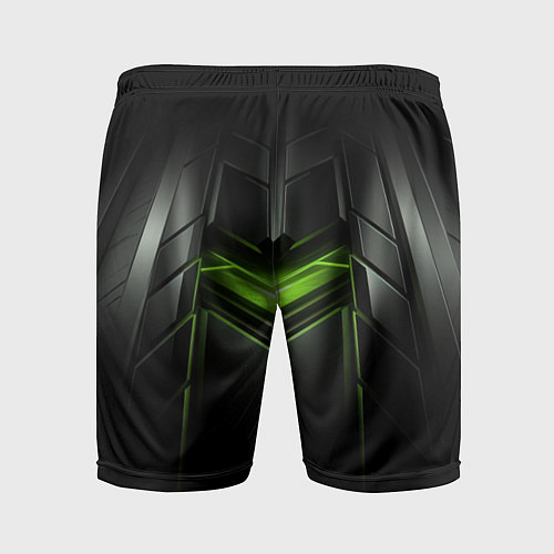 Мужские спортивные шорты Объемная абстрактная яркая зеленая фигура на черно / 3D-принт – фото 2