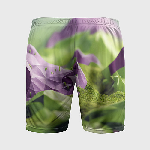 Мужские спортивные шорты Геометрический пейзаж фиолетовый и зеленый / 3D-принт – фото 2