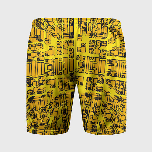 Мужские спортивные шорты Жёлтые фигуры с эффектом рыбьего глаза / 3D-принт – фото 2