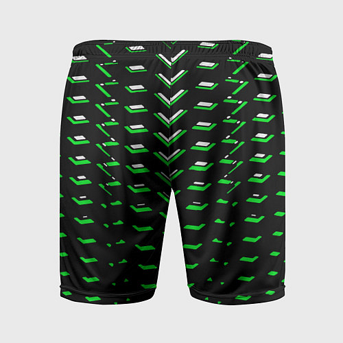 Мужские спортивные шорты Зелёно-белые полосы на чёрном фоне / 3D-принт – фото 2