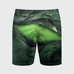 Шорты спортивные мужские Разрез на зеленой абстракции, цвет: 3D-принт