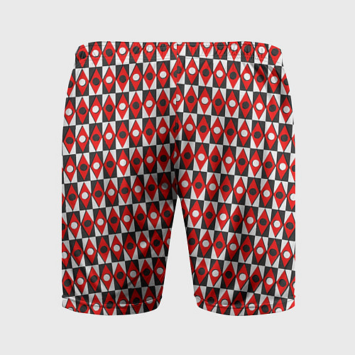 Мужские спортивные шорты Чёрно-белые ромбы и круги на красном фоне / 3D-принт – фото 2
