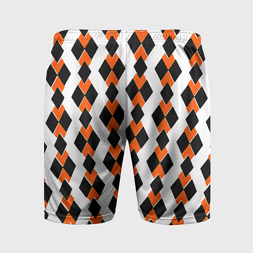 Мужские спортивные шорты Чёрные и оранжевые ромбы на белом фоне / 3D-принт – фото 2