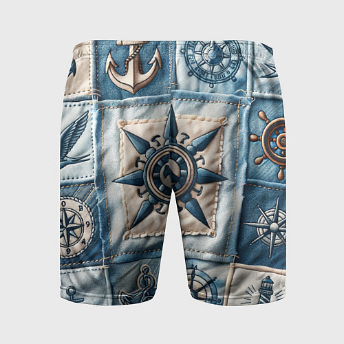Мужские спортивные шорты Пэчворк с якорем - джинсовка моряка / 3D-принт – фото 2