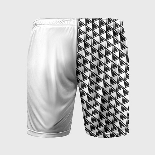 Мужские спортивные шорты Чёрные треугольники на белом фоне / 3D-принт – фото 2