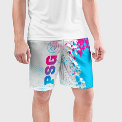 Шорты спортивные мужские PSG neon gradient style по-вертикали, цвет: 3D-принт — фото 2