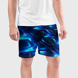 Шорты спортивные мужские Синие абстрактные неоновые плиты, цвет: 3D-принт — фото 2