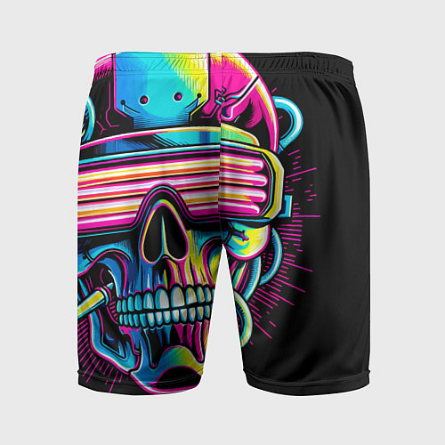 Мужские спортивные шорты Cyber skull - ai art neon / 3D-принт – фото 2