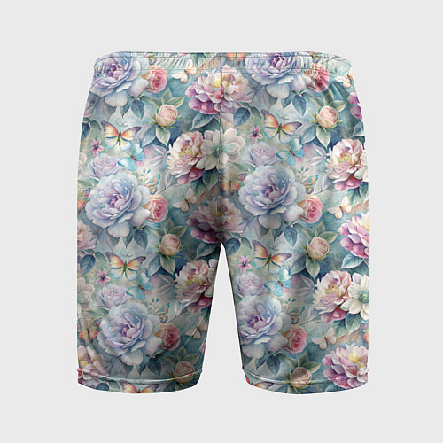 Мужские спортивные шорты Цветы и бабочки летний паттерн / 3D-принт – фото 2