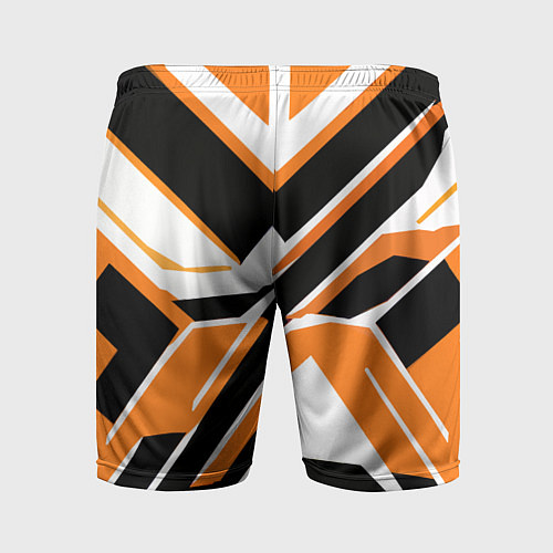 Мужские спортивные шорты Чёрно-оранжевые широкие линии на белом фоне / 3D-принт – фото 2