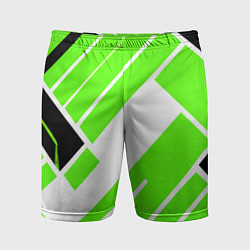 Шорты спортивные мужские Зелёные широкие линии на белом фоне, цвет: 3D-принт