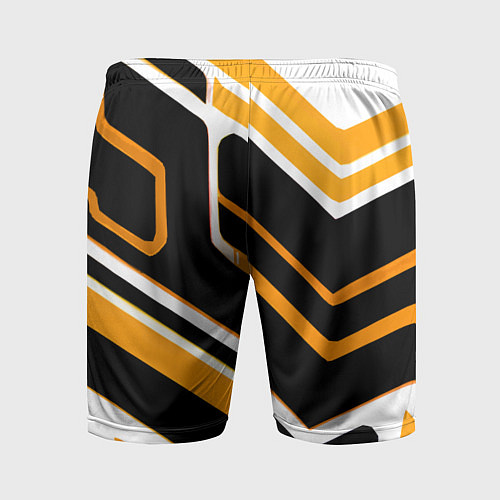 Мужские спортивные шорты Чёрно-жёлтые полосы на белом фоне / 3D-принт – фото 2
