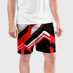Шорты спортивные мужские Бело-красные линии на чёрном фоне, цвет: 3D-принт — фото 2