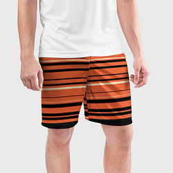 Шорты спортивные мужские Оранжевый полосами, цвет: 3D-принт — фото 2