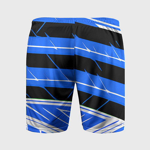 Мужские спортивные шорты Чёрно-белые полосы на синем фоне / 3D-принт – фото 2