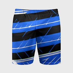 Шорты спортивные мужские Чёрно-белые полосы на синем фоне, цвет: 3D-принт