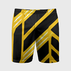 Шорты спортивные мужские Чёрно-белые полосы на жёлтом фоне, цвет: 3D-принт