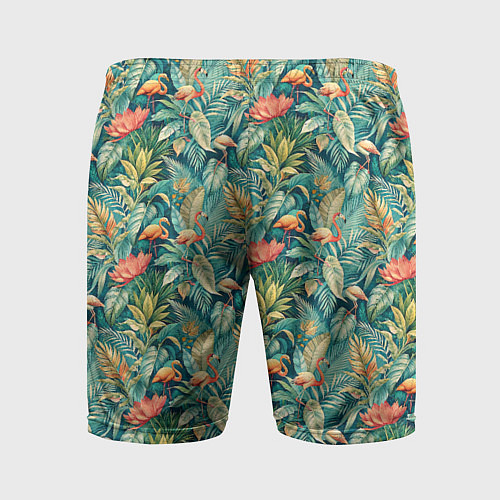 Мужские спортивные шорты Тропический фламинго в цветах / 3D-принт – фото 2