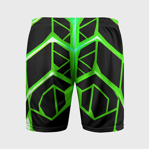 Мужские спортивные шорты Green lines on a black background / 3D-принт – фото 2