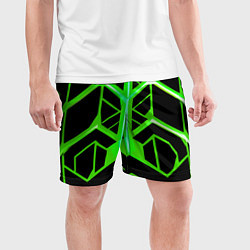 Шорты спортивные мужские Green lines on a black background, цвет: 3D-принт — фото 2