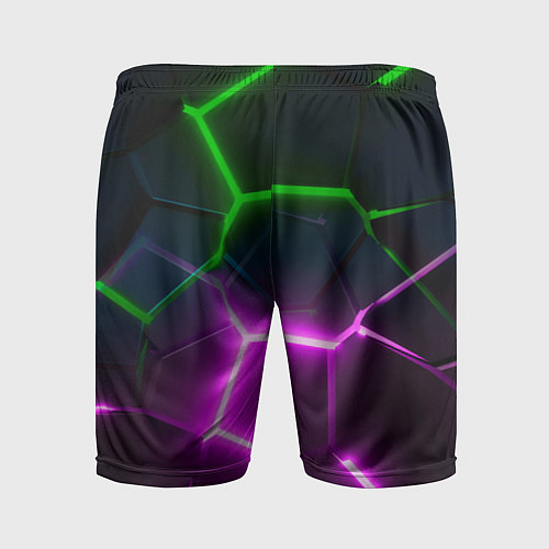 Мужские спортивные шорты Фиолетовые и зеленые неоновые плиты в разломе / 3D-принт – фото 2