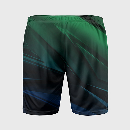 Мужские спортивные шорты Зелено-синие абстрактные объемные полосы / 3D-принт – фото 2
