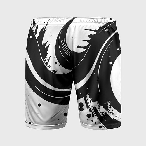 Мужские спортивные шорты Чёрно-белая экспрессивная абстракция / 3D-принт – фото 2