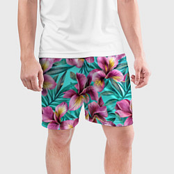 Шорты спортивные мужские Розовые ирисы лианы паттерн, цвет: 3D-принт — фото 2