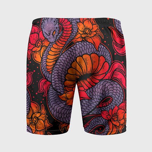 Мужские спортивные шорты Цветы и змея - Японский стиль / 3D-принт – фото 2