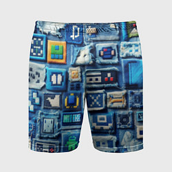 Шорты спортивные мужские Пэчворк с геймерскими знаками, цвет: 3D-принт