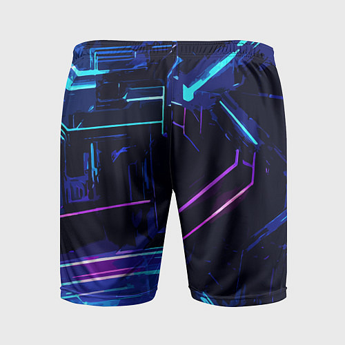 Мужские спортивные шорты Сине-розовые полосы на чёрном фоне / 3D-принт – фото 2