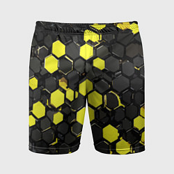 Мужские спортивные шорты Жёлто-серые шестиугольники на чёрном фоне